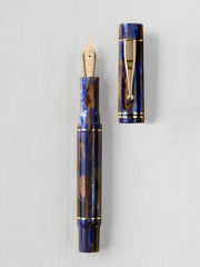 GIOIA Alleria Crepuscola Fountain Ink Pen Blue-Brown Resin Barrel & Cap with Gold Plated Medium Nib and Trims, Piston Ink Filling System-Does Not Support Cartridge/Converter