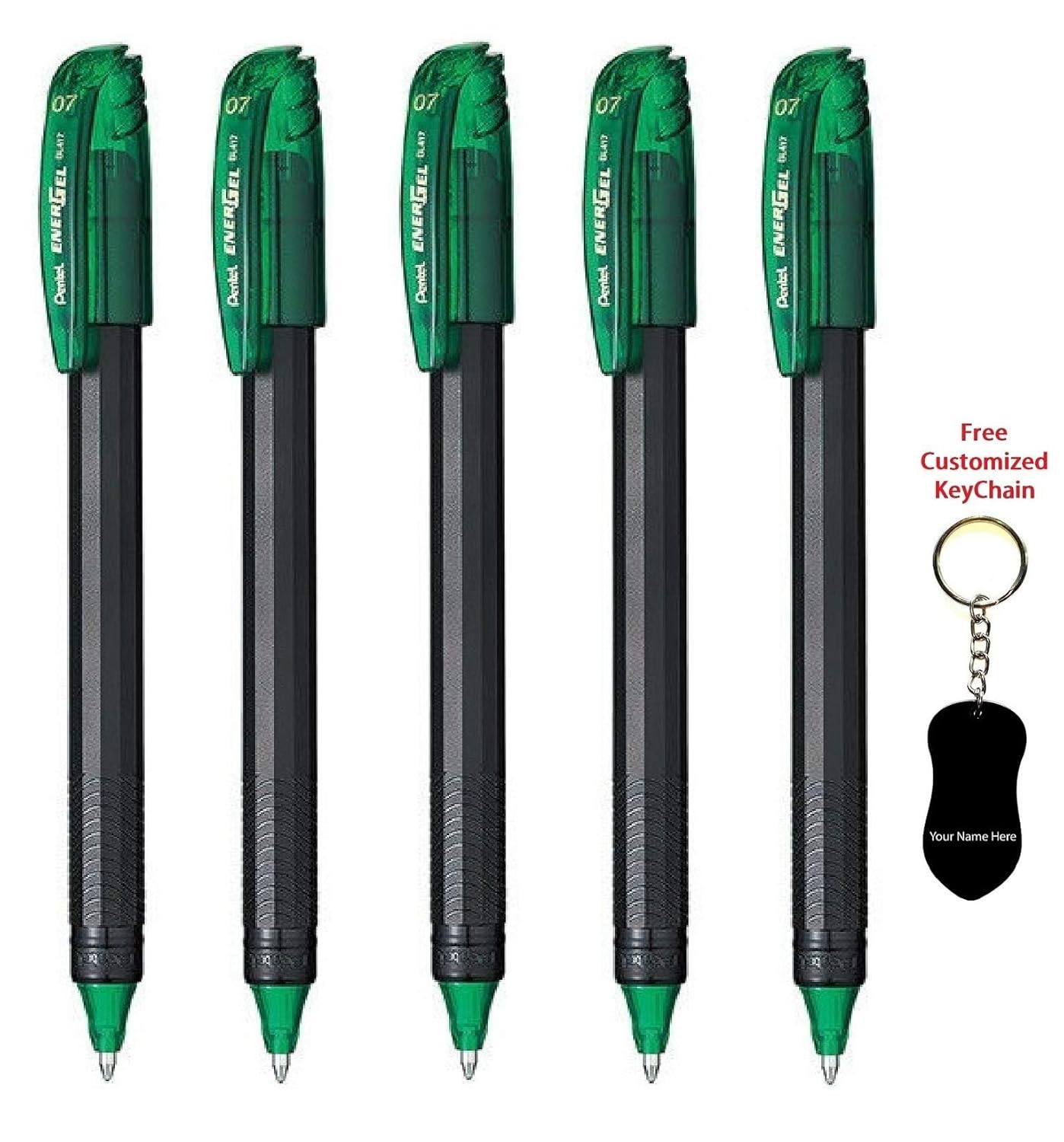 Pentel Energel BL417 Roller Gel Pen | Quick Drying & Smudge-Proof Ink | 0.7mm Smooth Metal Tip | Set Of 5 Pens, Green Ink