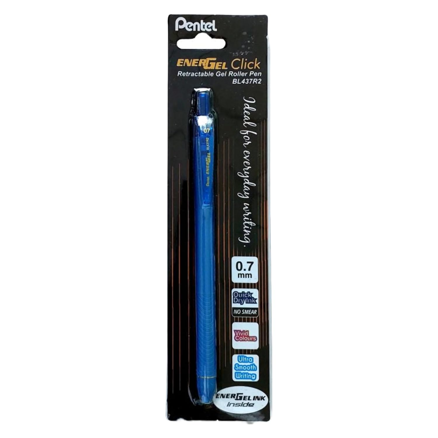 Pentel Energel Click BL437R2 0.7mm Retractable Gel Pen | Slim, Rubberized, Matt Barrel with Built-In Molded Grip (Blue Ink, 6)