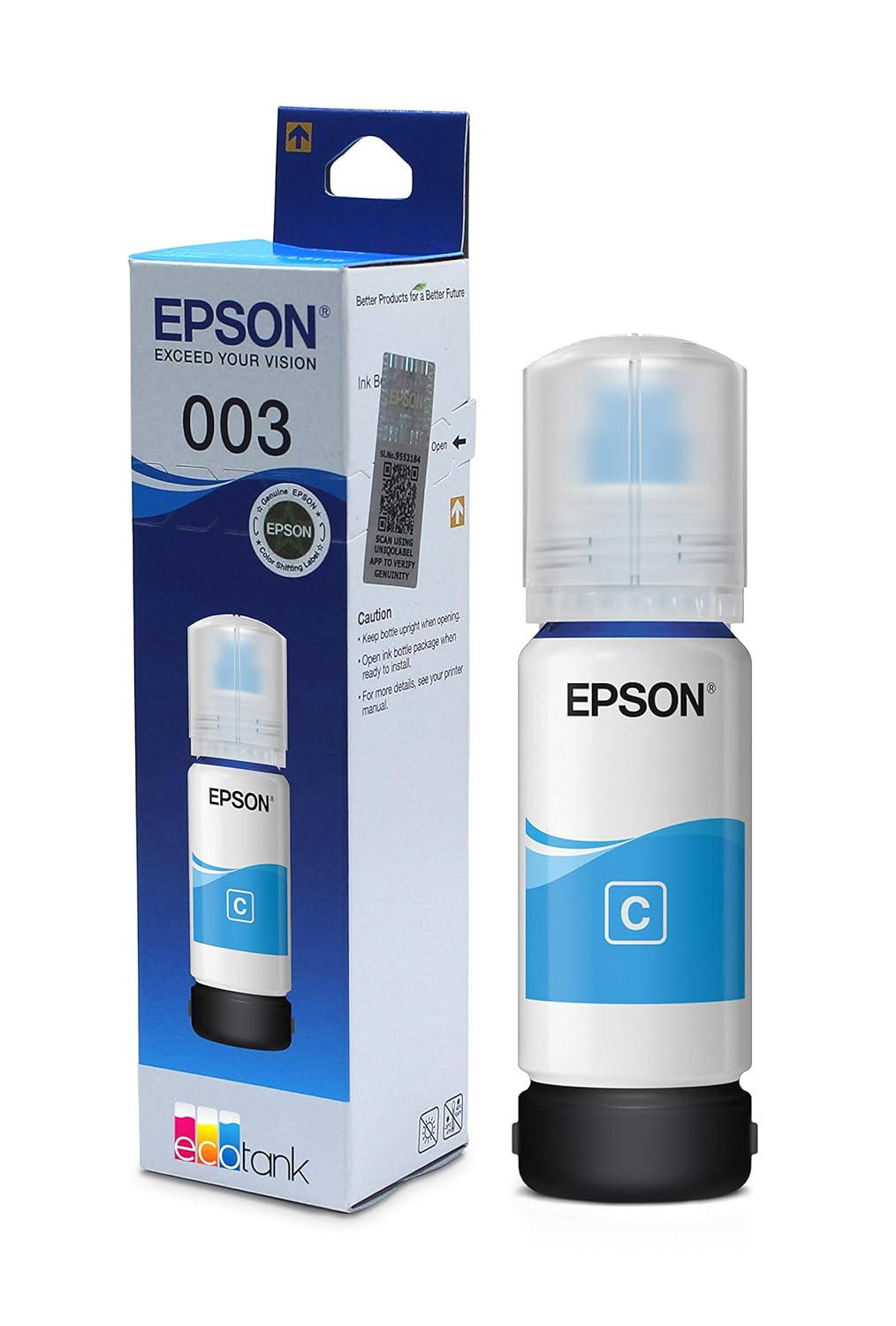 Epson 003 Ink Bottle (Cyan), Compatible with :L3110 /L3101/ L3150 / L4150 / L4160 / L6160 / L6170 / L6190 Printer Models
