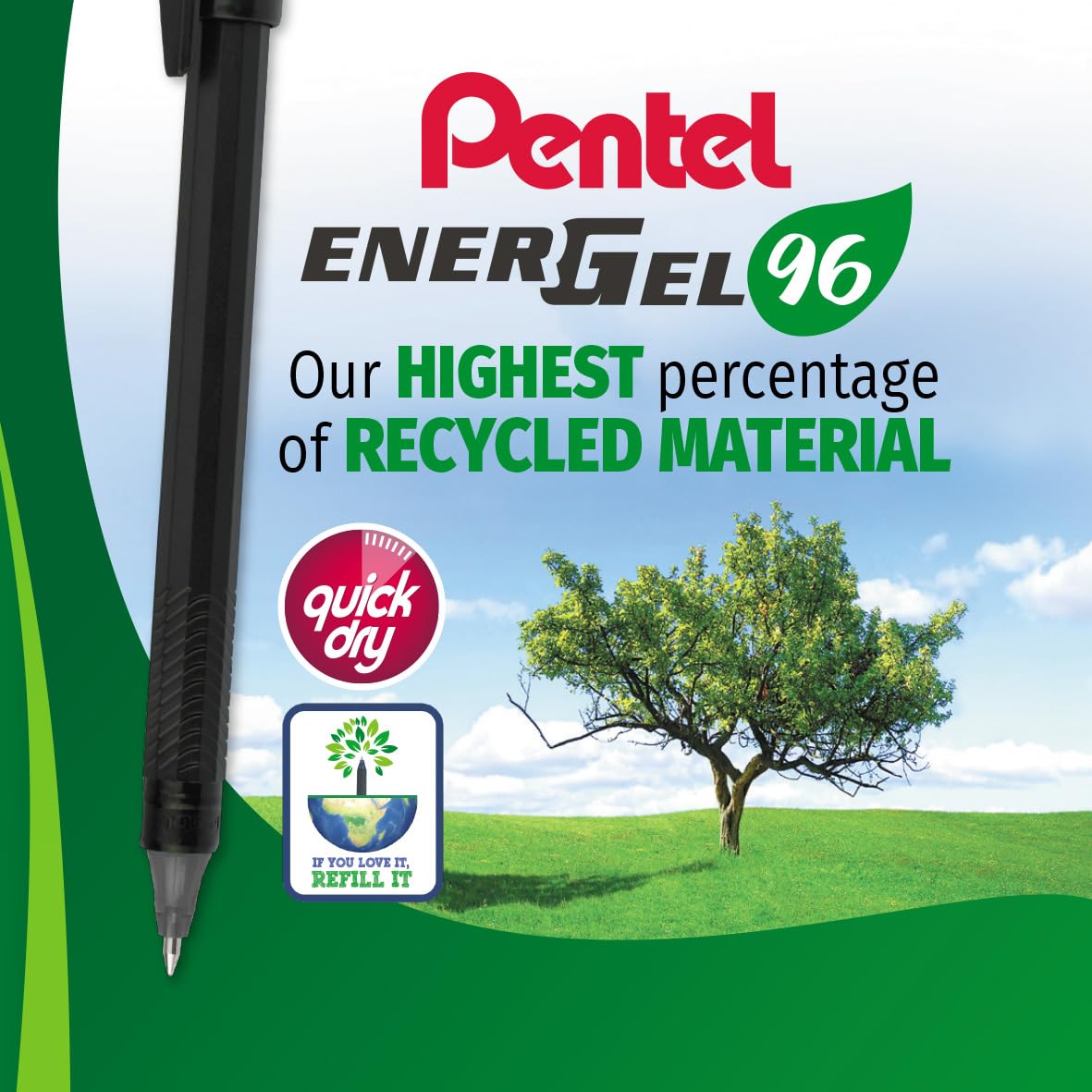 Pentel EnerGel 0.7 MM Roller Gel Pen | Quick Dry Ink For Smudge-Free Writing | Lightweight Gel Pen For Smooth Writing Experience | Black, Pack of 12 (BL417)