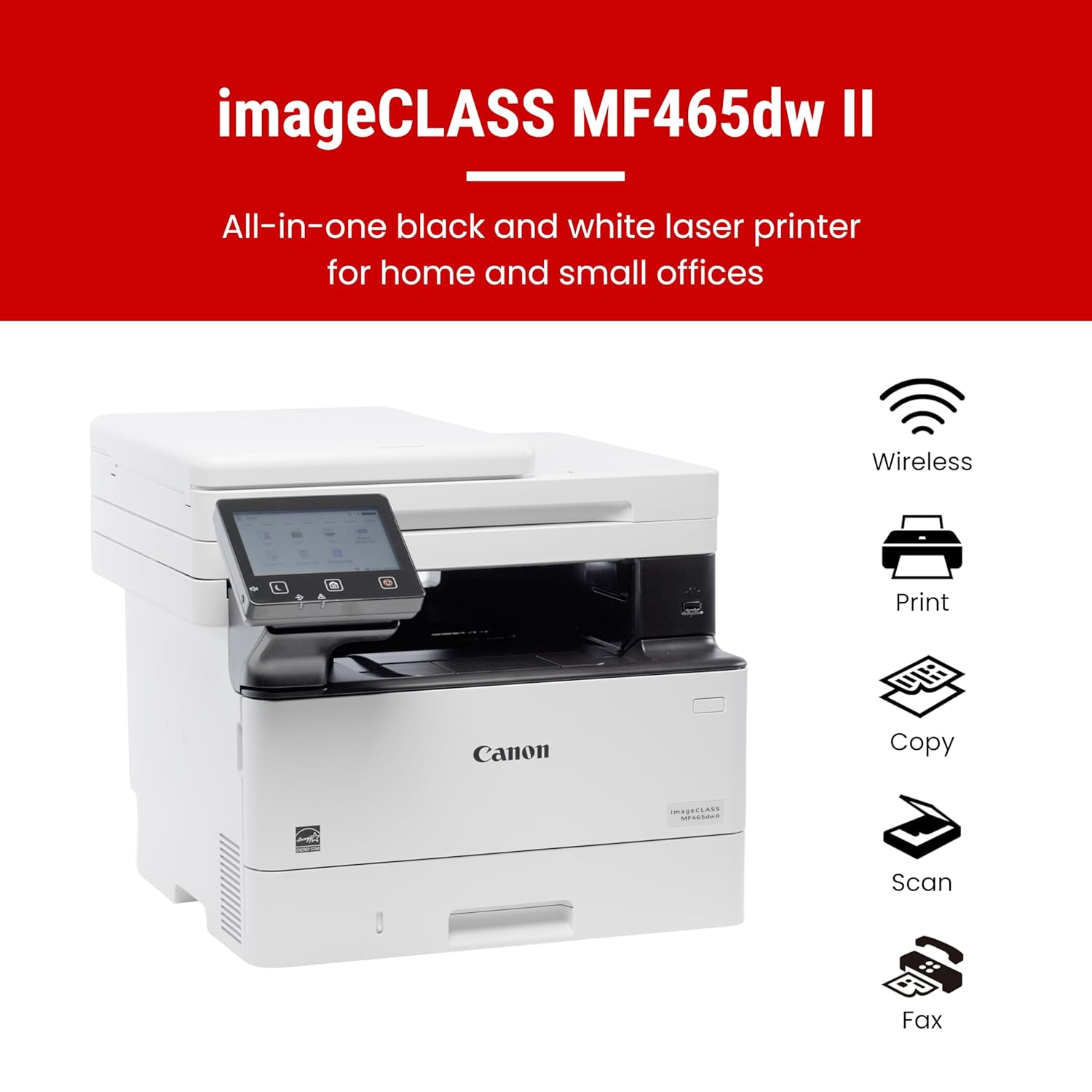 Canon imageCLASS MF465dw II Wireless Monochrome Laser Printer for Duplex Printing, White – Home Office, Small Office Printer with Print/Copy/Scan/Fax, 3 Year Limited Warranty, 42 PPM