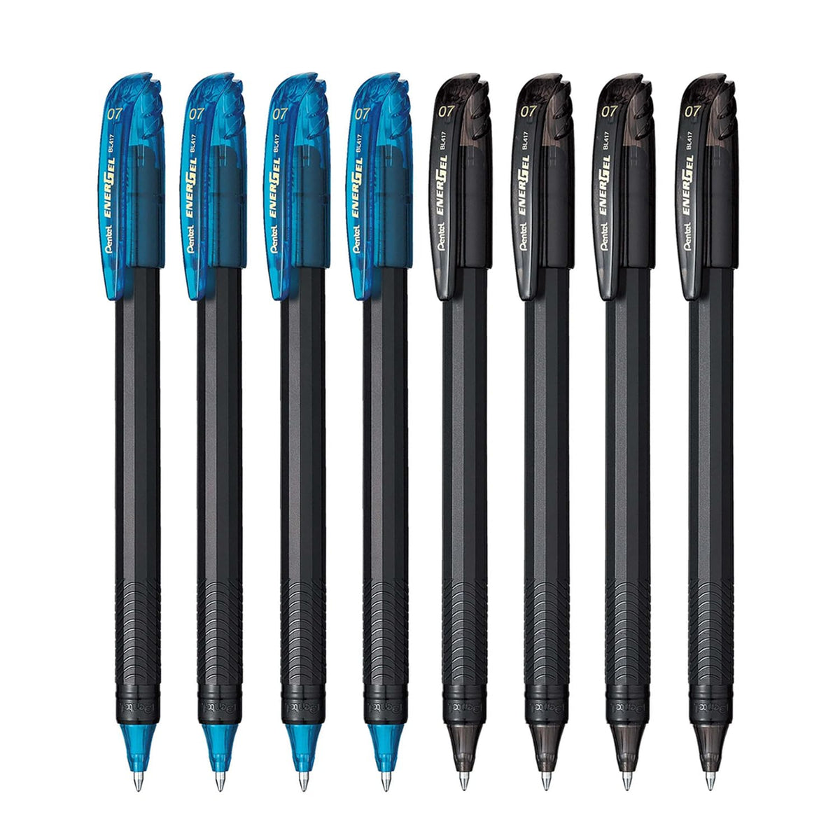 Pentel Energel 0.7mm Roller Gel Pen | Quick Dry Ink For Smudge-Free Writing | Lightweight Gel Pen For Smooth Writing Experience | Blue & Black Ink, Pack of 8 Pens (BL417)