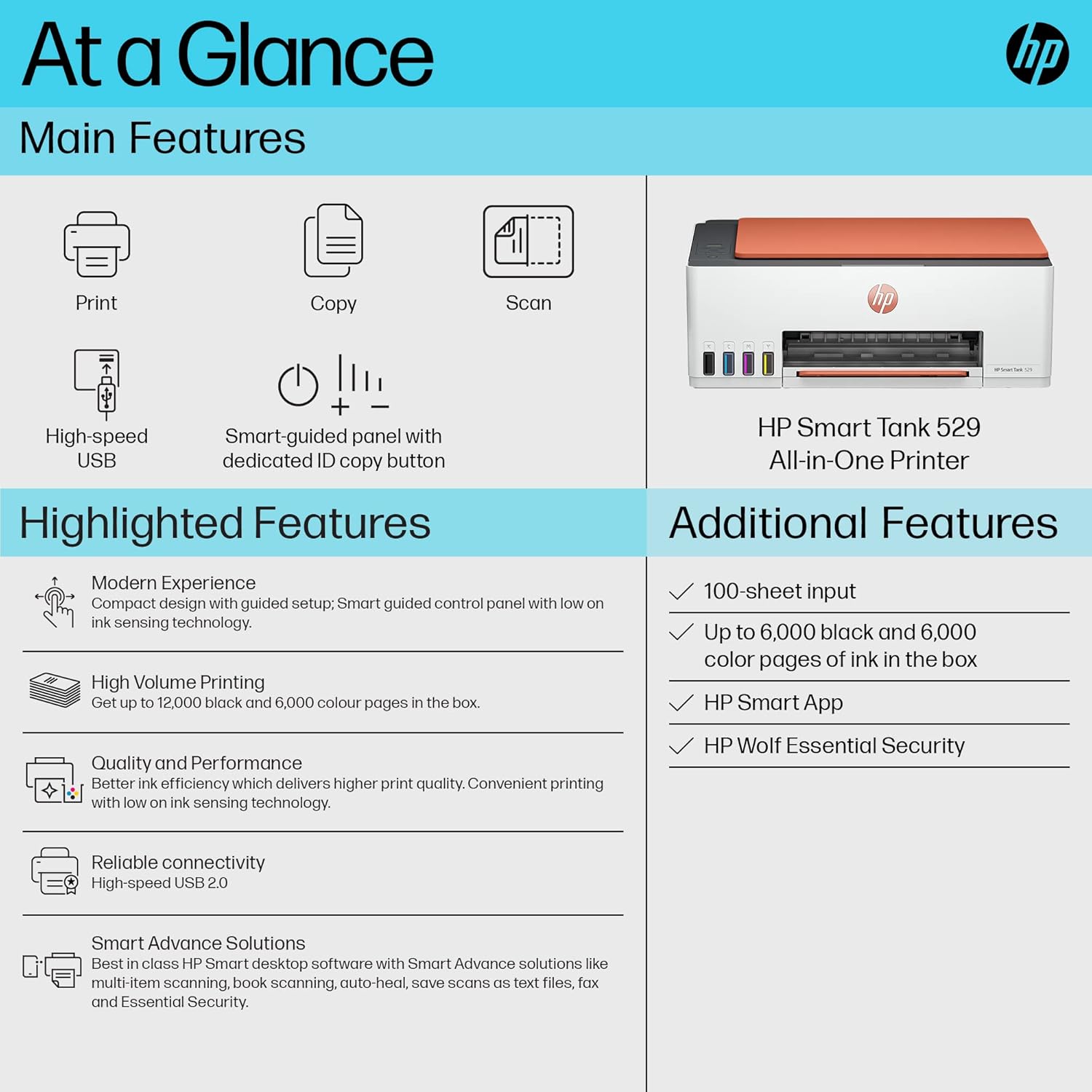 HP Smart Tank 529 All-in-One Colour Printer |Up to 4000 Black & 6000 Colour Prints I Print,Scan & Copy for Home/Office