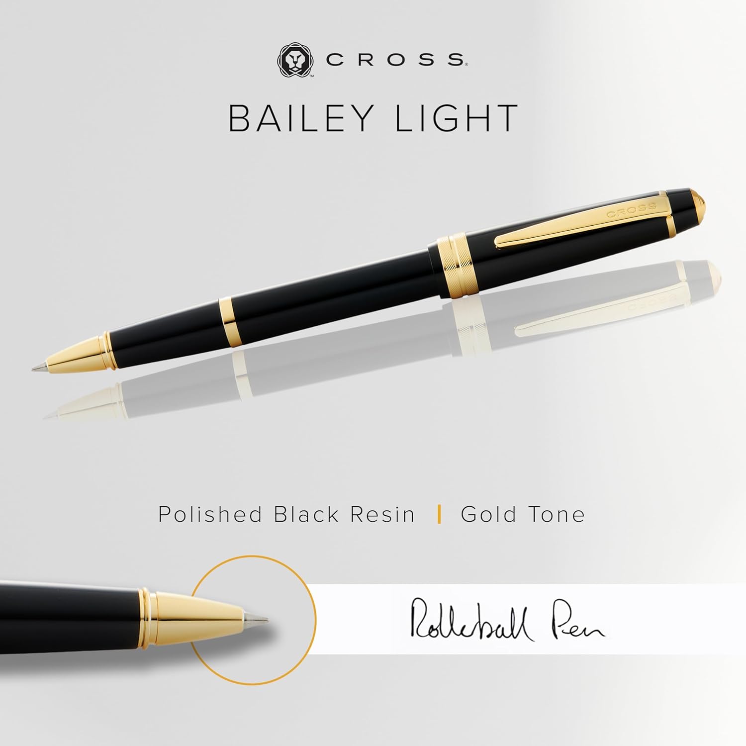 Cross Bailey Light Polished Black Resin and Gold Tone Rollerball Pen AT0745-9