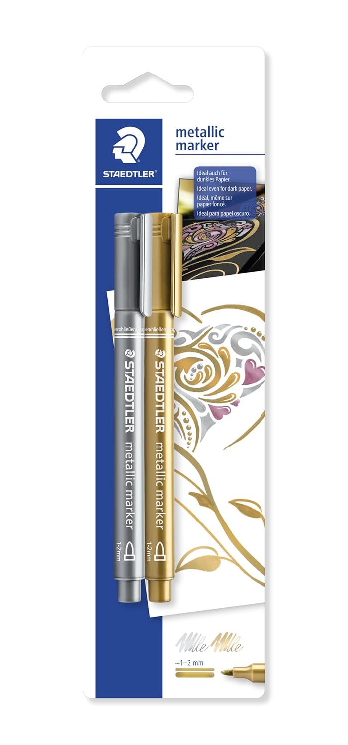 Staedtler 8323-Sbk2 Metallic Medium Point Marker - Pack of 2 (Gold/Silver)