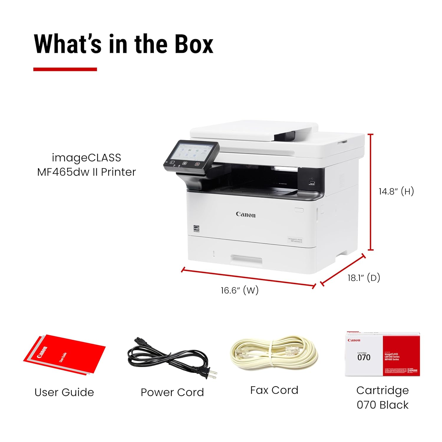Canon imageCLASS MF465dw II Wireless Monochrome Laser Printer for Duplex Printing, White – Home Office, Small Office Printer with Print/Copy/Scan/Fax, 3 Year Limited Warranty, 42 PPM