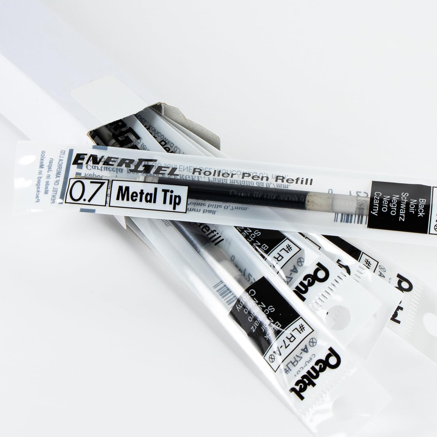 Pentel Refill Ink - For EnerGel Gel Pen, 0.7mm Metal Tip, Medium, Black Ink, Pack of 6 Refills (LR7-6A)