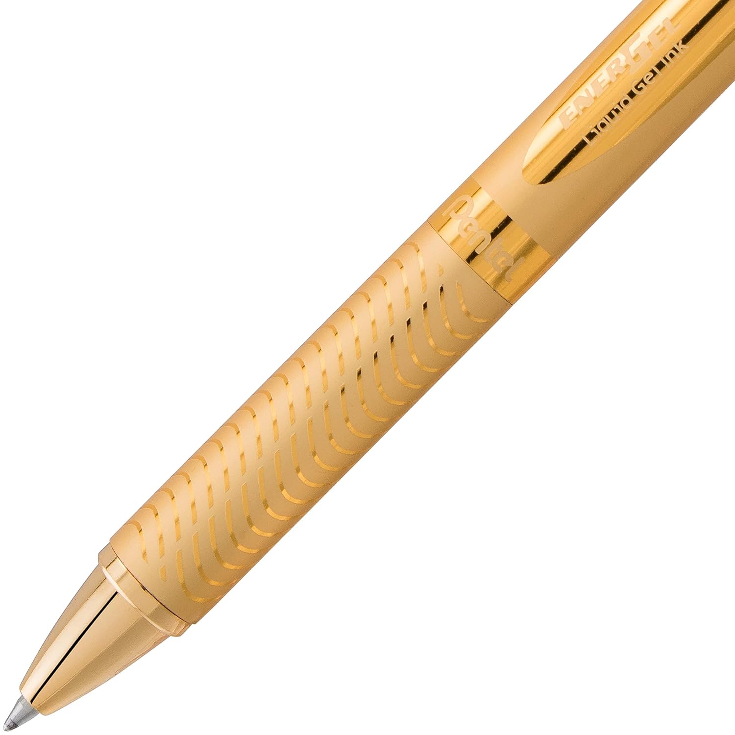Pentel EnerGel 0.7 MM Roller Gel Pen | Textured Grip With Retractable Mechanism | Classic Design With Golden Metal Body | 1 Pc Blister Pack | Gold Body Blue Ink (BL407)