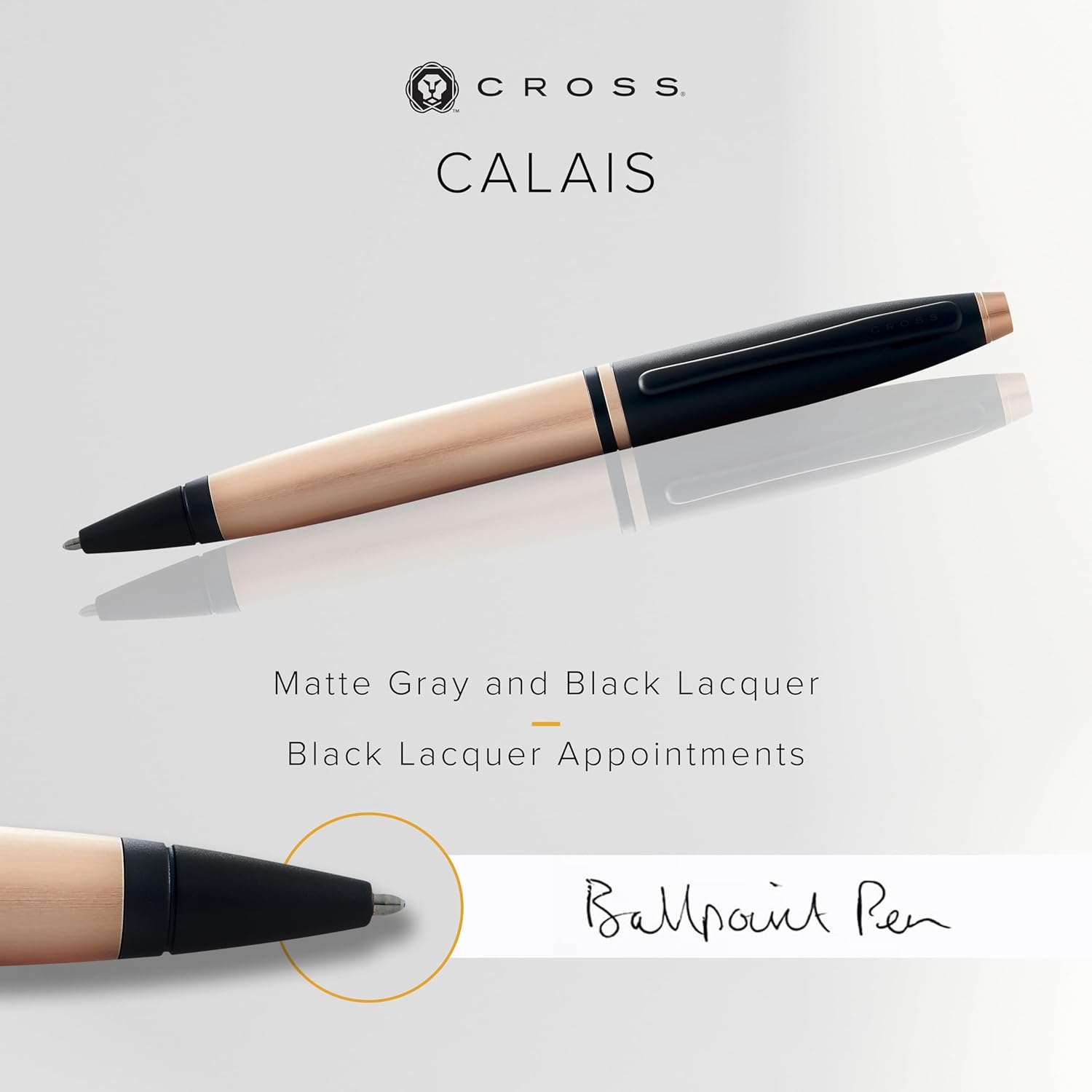 Cross Calais Brushed Rose Gold Plate and Black Lacquer Ballpoint Pen AT0112-27