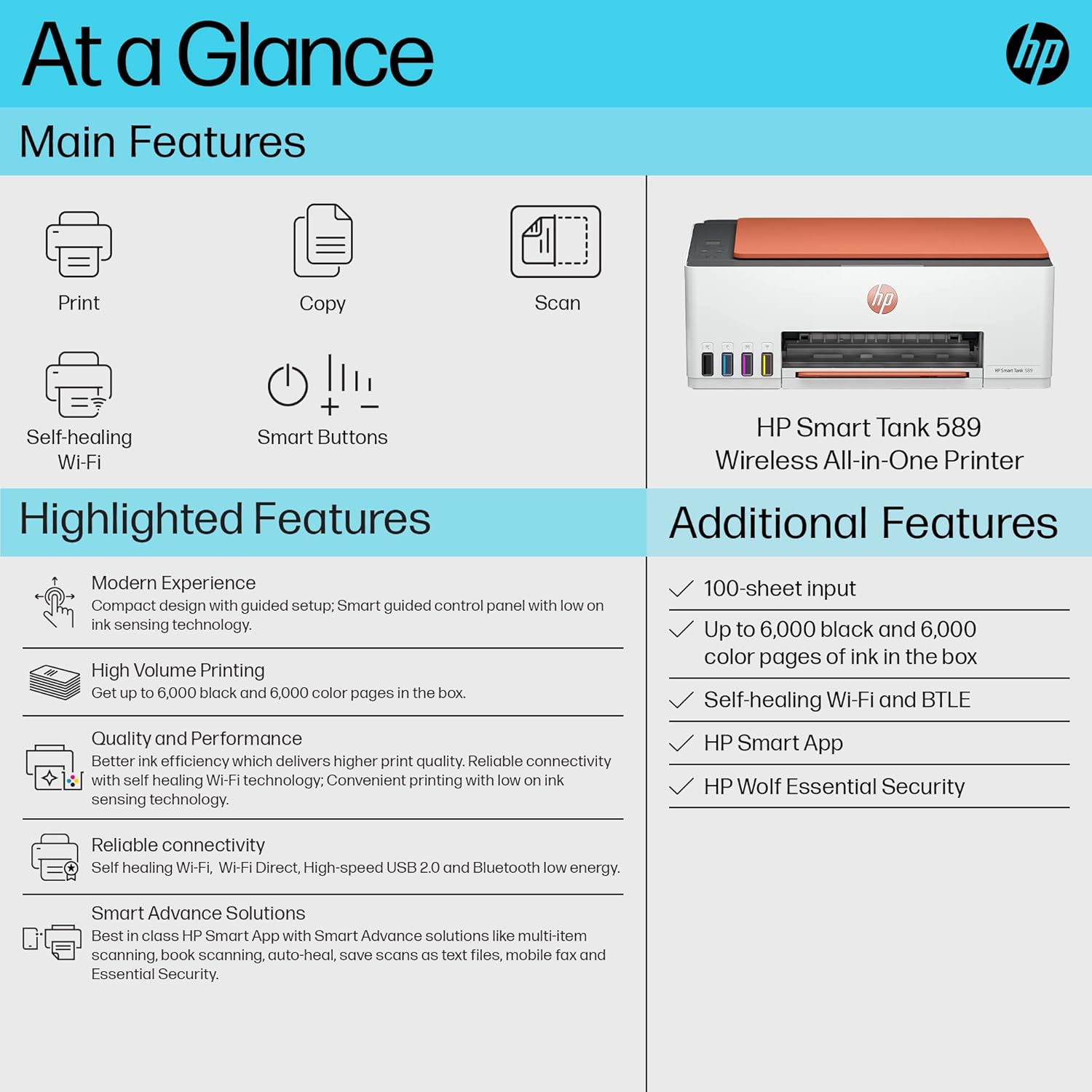 HP Smart Tank 589 All-in-One WiFi Colour Printer |Up to 4000 Black & 6000 Colour Prints I Print,Scan & Copy for Home/Office