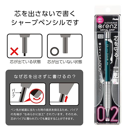 Pentel Mechanical Pencil Olens Metal Grip 02 XPP1002G2-S2 Turquoise Blue