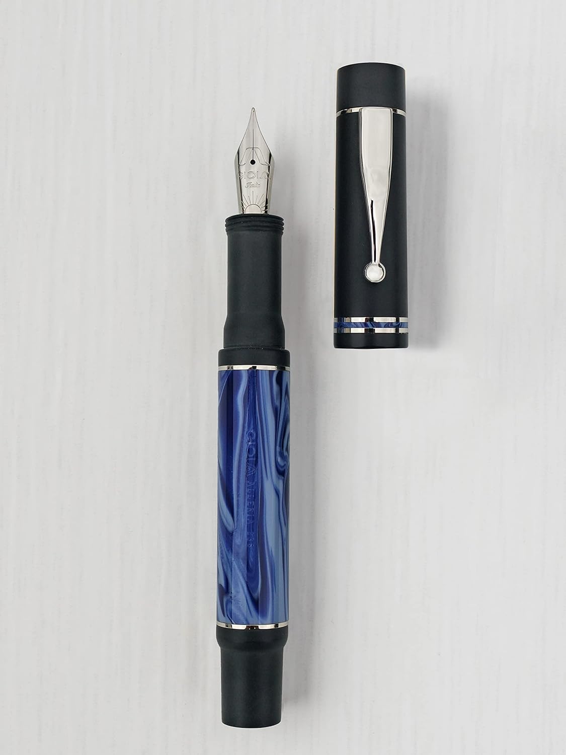 GIOIA Alleria Mare Fountain Ink Pen Blue-Black Resin Barrel & Cap with Rhodium Plated Broad Nib and Trims Piston Ink Filling System-Does Not Support Cartridge/Converter