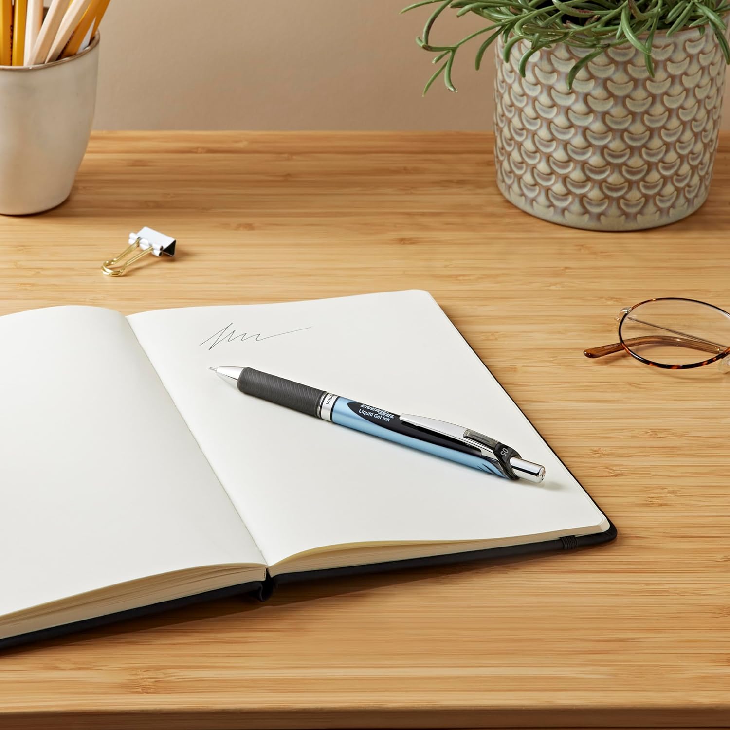 Pentel Energel Knock Ballpoint Pen, 0.5mm Needle Tip, Blue Body with Black Accent (BLN75-A)