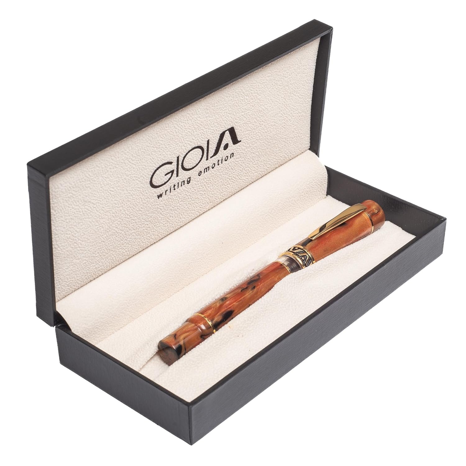GIOIA Fine Nib Fountain Ink Pen | Bellevista Terra Di Napoli | Red Resin Barrel & Cap with Gold Plated Nib and Trims | Piston Filler