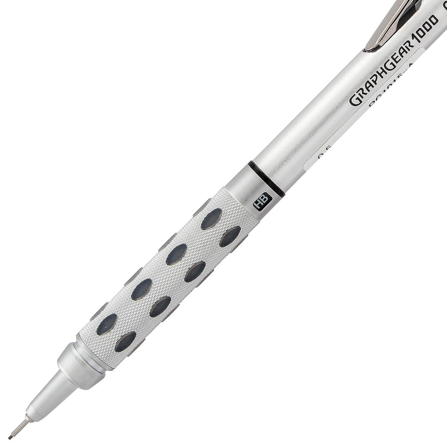 Pentel GraphGear 1000 0.3 Mm Mechanical Drafting Pencil | Metal Clip With Retractable Mechanism | Dual Metal & Rubber Grip | Pack Of 1 | Silver & Brown (PG1013)