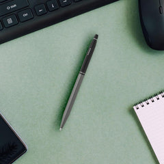 Cross Click Tuxedo Satin Metallic Gray with Black Appointments Ballpoint Pen | Luxury Gift For Men and Women