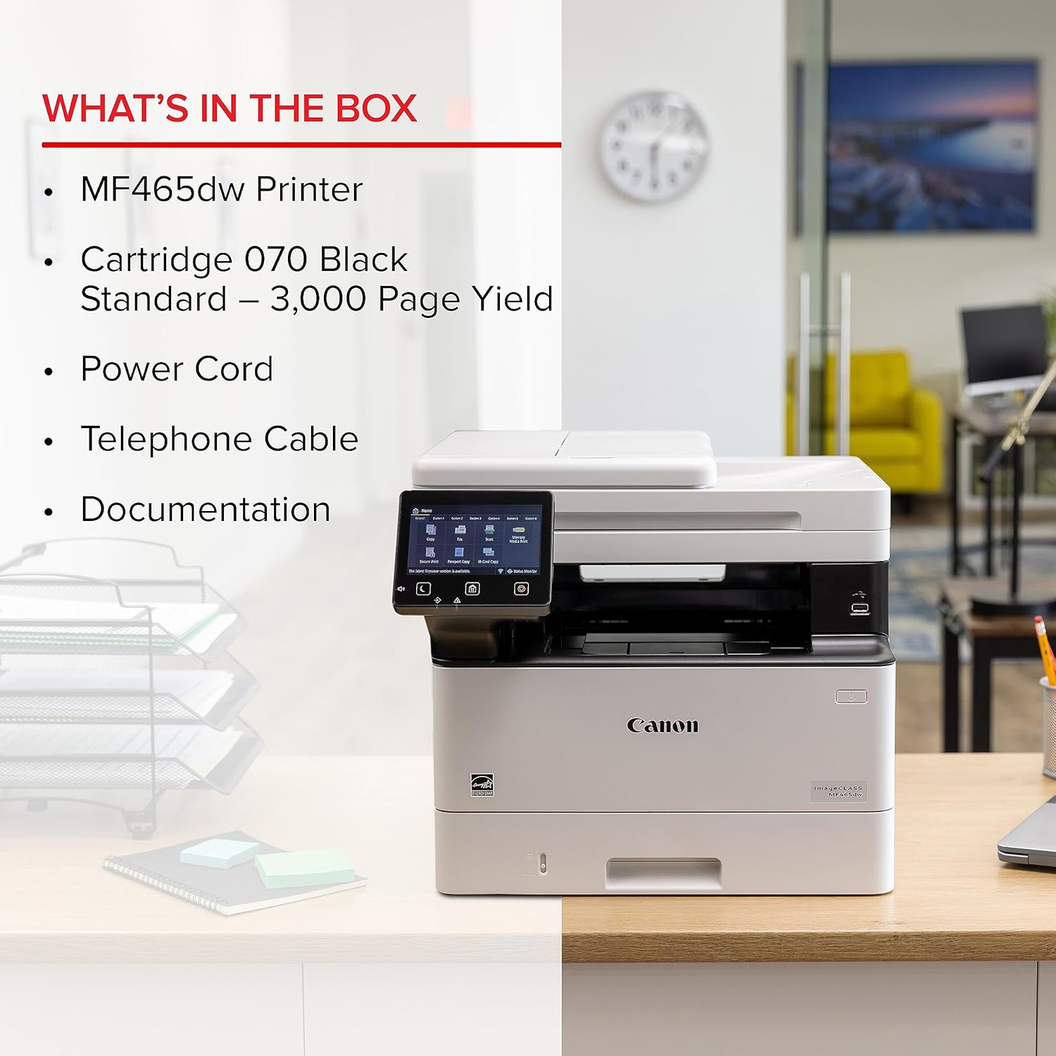 Canon imageCLASS MF465dw - Monochrome, Duplex Wireless Laser Printer, All-in-One with Scanner, Copier, Fax, Home or Office, Auto Document Feeder, Mobile Ready, 1 Year Limited Warranty, 42 PPM, White