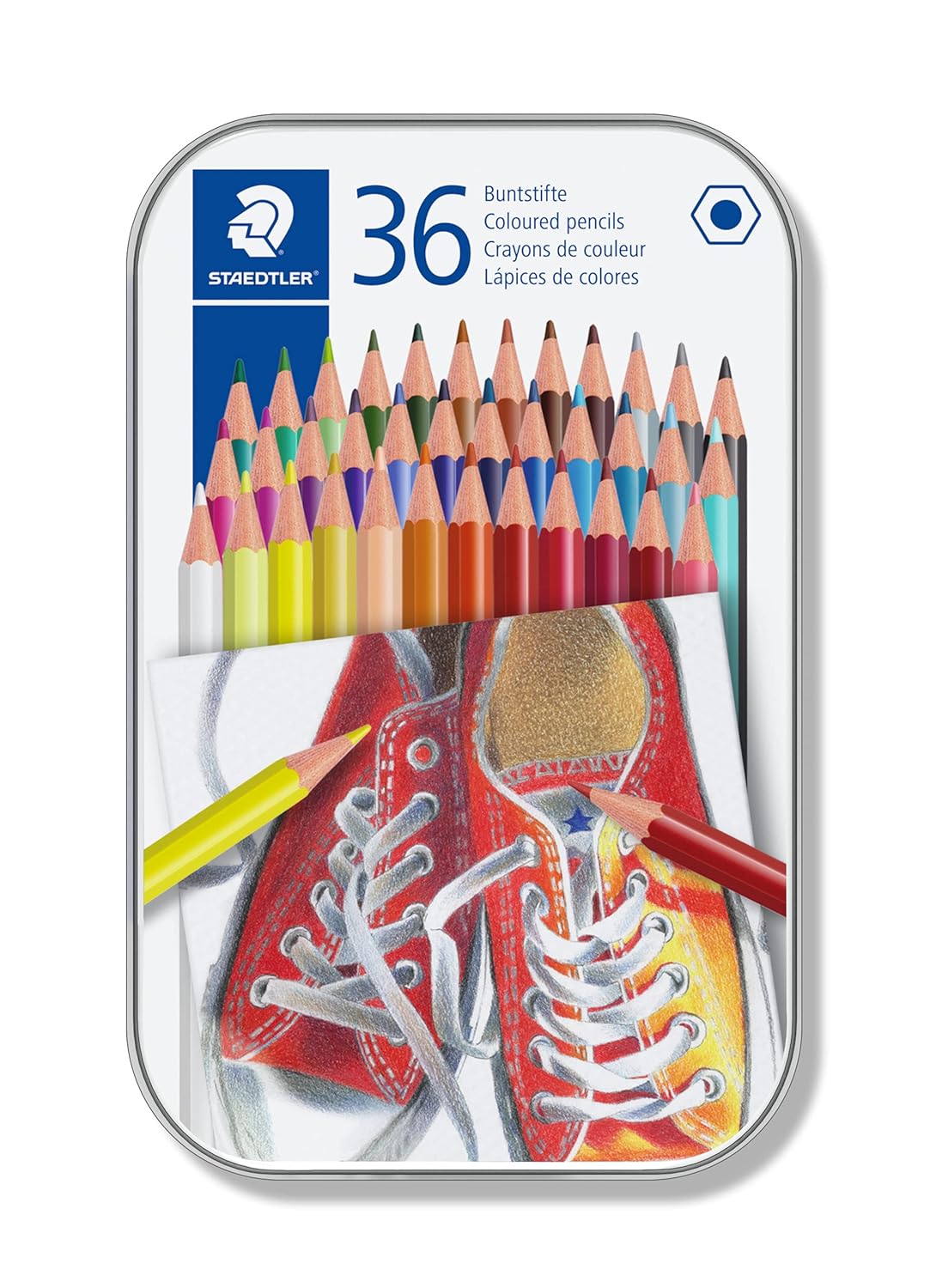 STAEDTLER Coloured Hexagonal Pencils in metal box packing of 36 coloured pencils 175 M36