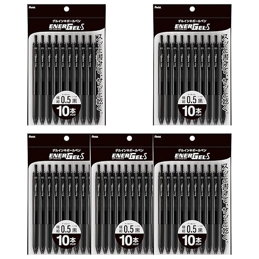 Pentel XBLN125-A10 EnerGel Ink Ballpoint Pen, 0.02 inches (0.5 mm), Black, Pack of 10, 5 Pieces