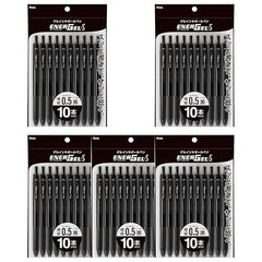 Pentel XBLN125-A10 EnerGel Ink Ballpoint Pen, 0.02 inches (0.5 mm), Black, Pack of 10, 5 Pieces