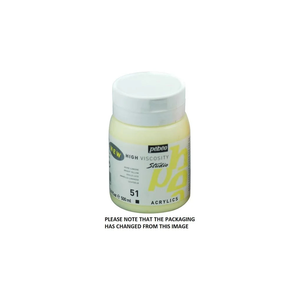 PEBEO HIGH VISCOSITY STUDIO ACRYLICS - BRIGHT YELLOW (51) - JAR OF 500 ML