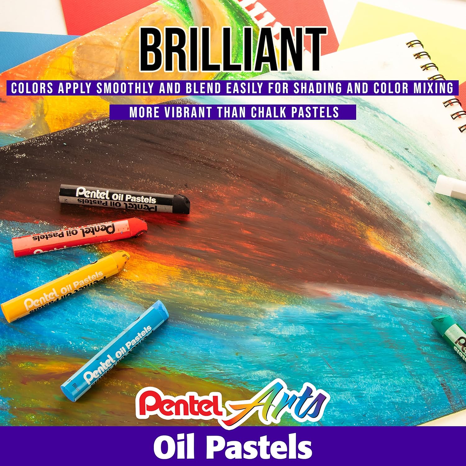 Pentel Arts Water Proof Oil Pastel|Set of 50 Vibrant Shades Soft Oil Pastel Crayons|Bright&Smooth Drawing Sticks|Easy Blendable Oil Pastel Kit for Artist&Kids (Phn50)|Multicolor