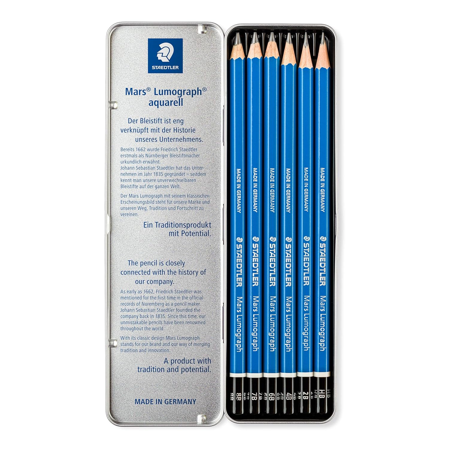 Staedtler Mars Lumograph 100G6 Soft Grades 8B-HB Pencil (Tin Of 6)