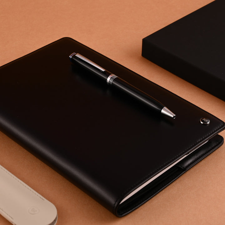 Lapis Bard Gift Set - Contemporary Black Ball Pen with Mayfair Leather Notebook