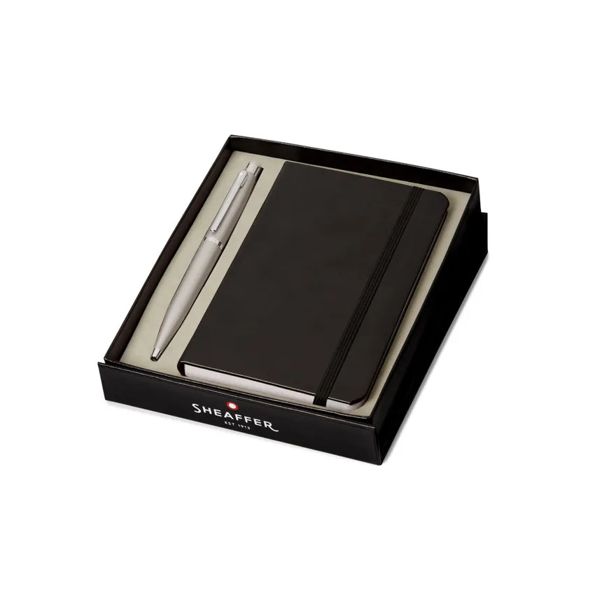 Sheaffer Gift Set VFM Ballpoint Pen with A6 Notebook Strobe Silver with Chrome Trims