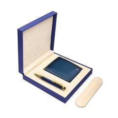 Lapis Bard Gift Set Torque Ballpoint Pen with Ducorium Business Card Holder – Blue with Gold Trims