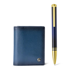 Lapis Bard Gift Set Torque Ballpoint Pen with Ducorium Business Card Holder – Blue with Gold Trims