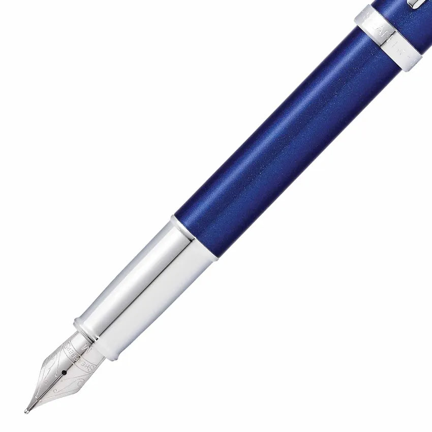 Sheaffer Gift 100 Fountain Pen (Medium) Glossy Blue with Chrome-Plated Trim