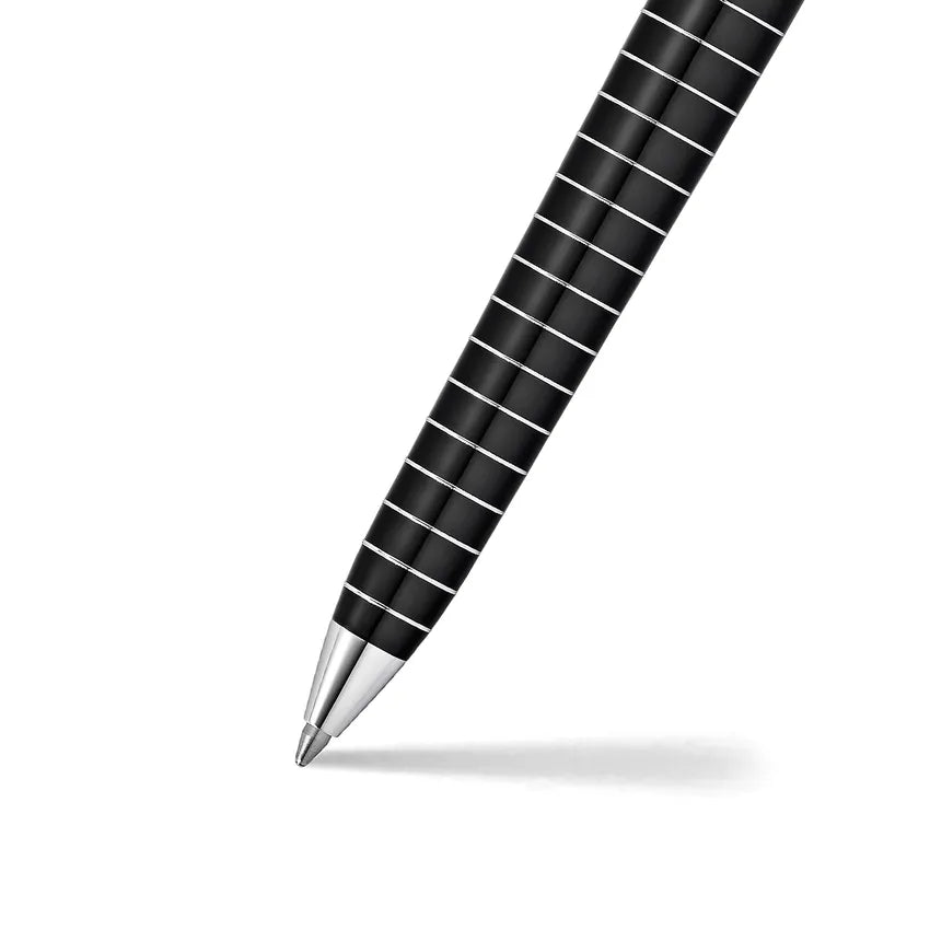 Sheaffer 9164 Prelude Lacquer Ballpoint Pen - Black with Chrome-Plated Horizontal Line Engravings and Trim