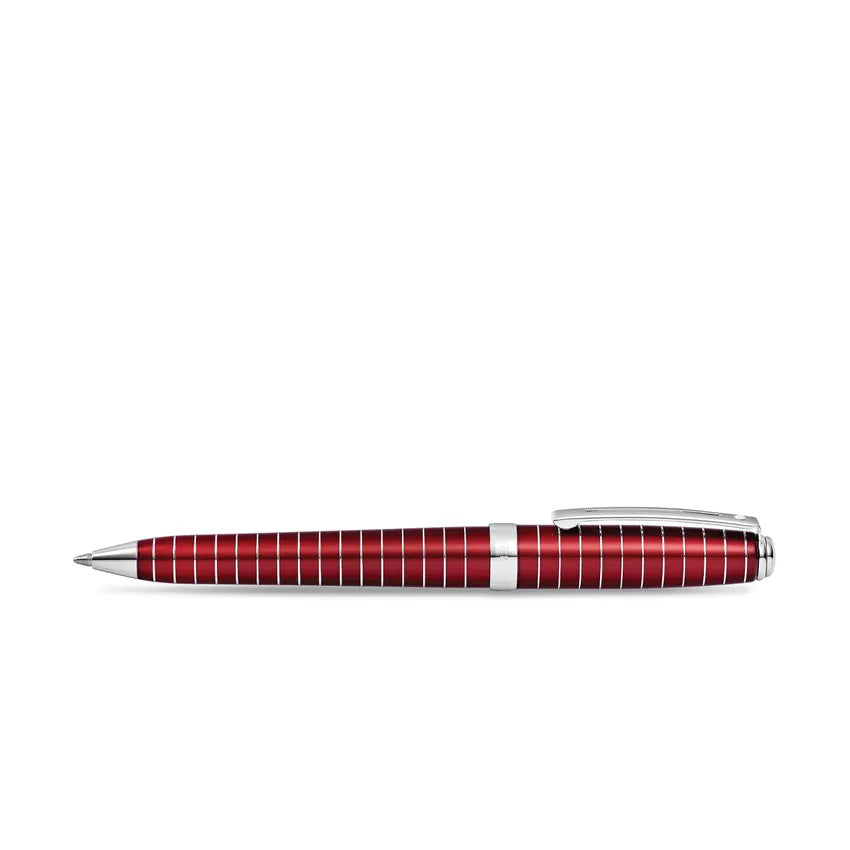 Sheaffer 9165 Prelude Lacquer Ballpoint Pen - Red with Chrome-Plated Horizontal Line Engravings and Trim