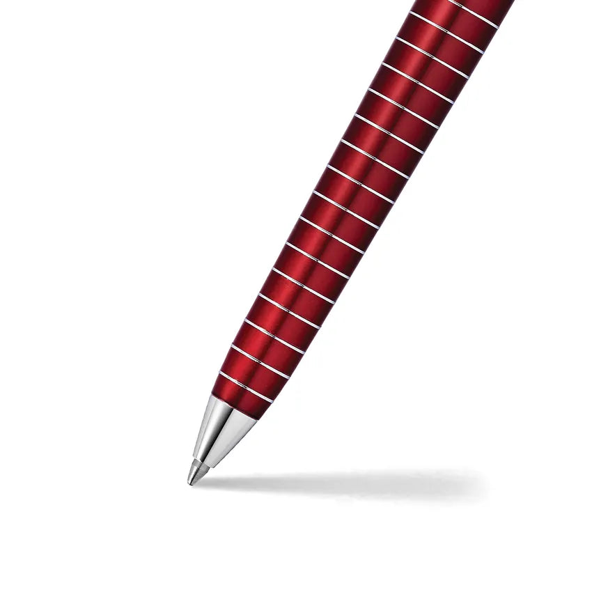 Sheaffer 9165 Prelude Lacquer Ballpoint Pen - Red with Chrome-Plated Horizontal Line Engravings and Trim