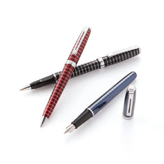 Sheaffer 9165 Prelude Lacquer Ballpoint Pen - Red with Chrome-Plated Horizontal Line Engravings and Trim