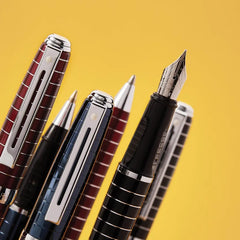 Sheaffer 9165 Prelude Lacquer Ballpoint Pen - Red with Chrome-Plated Horizontal Line Engravings and Trim