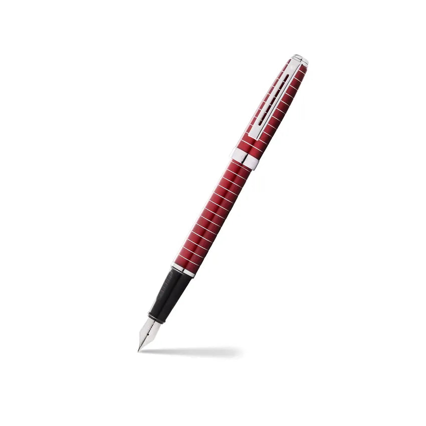 Sheaffer 9165 Prelude Lacquer Fountain Pen (Fine) - Red with Chrome-Plated Horizontal Engravings and Trim
